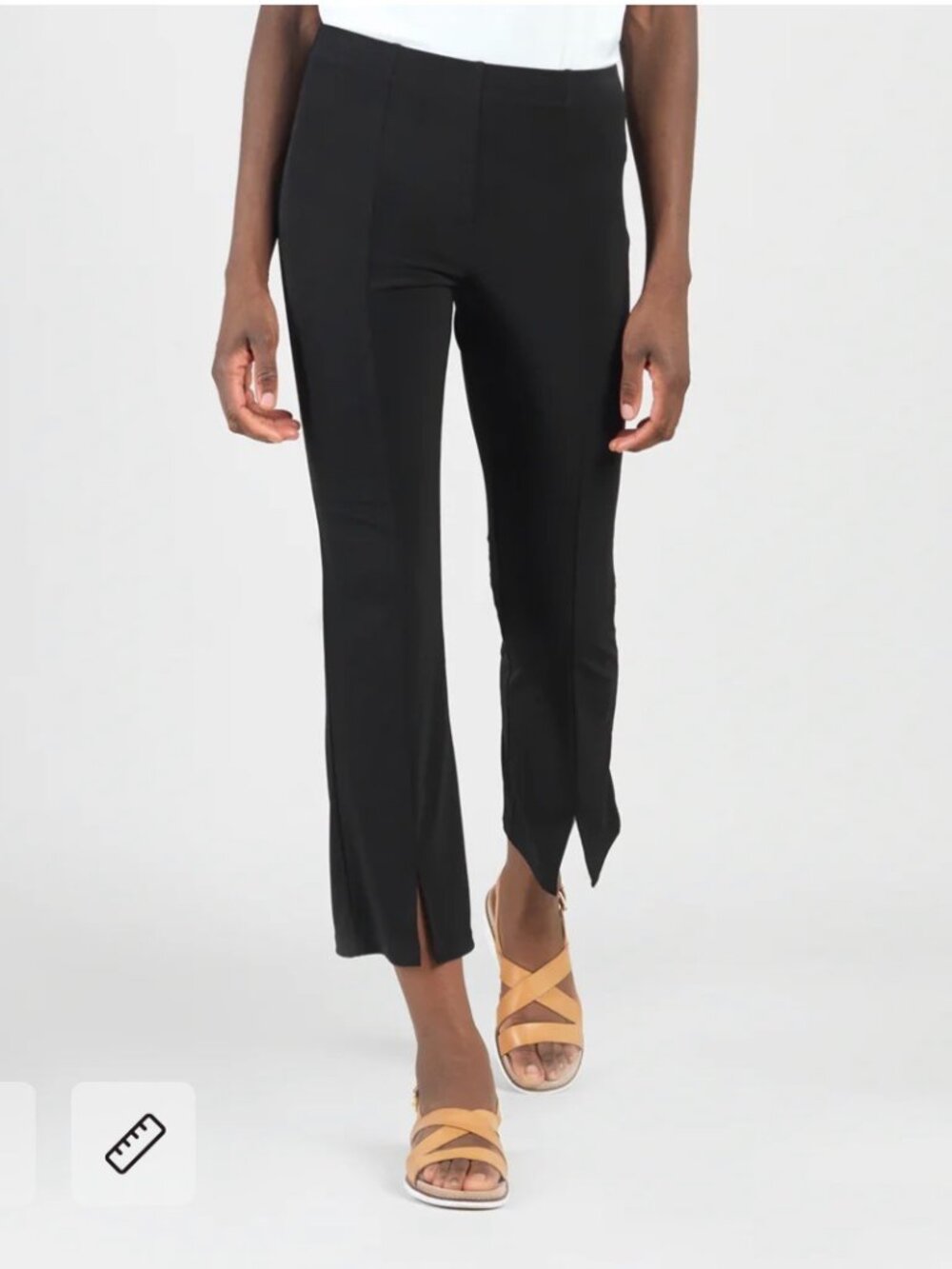 Sympli Black Center Seam Front Slit Ankle Pants 10 Flare Travel Work